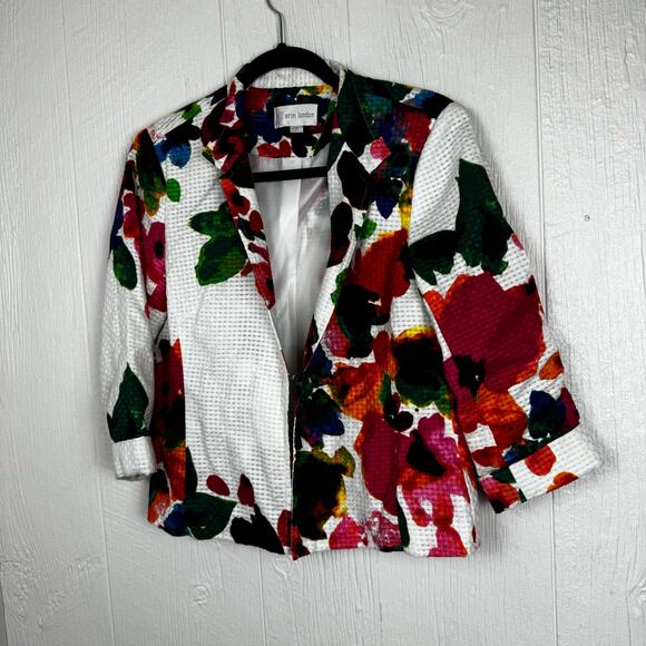 Erin London Watercolor Floral Print Textured Blazer Vibrant Multicolor Sz Small - Picture 9 of 9